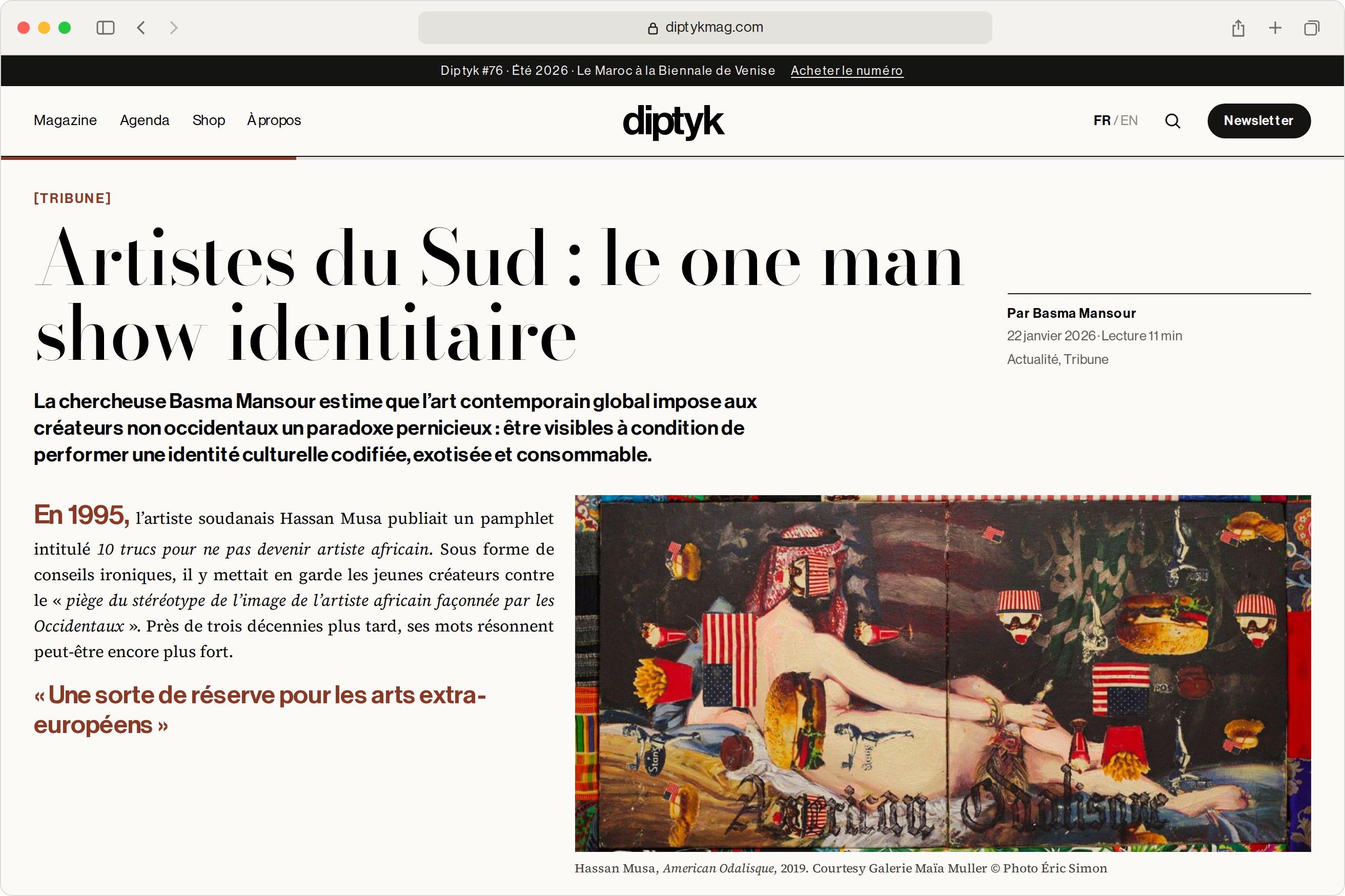 Artistes du Sud : le one man show identitaire, the article on the Diptyk website