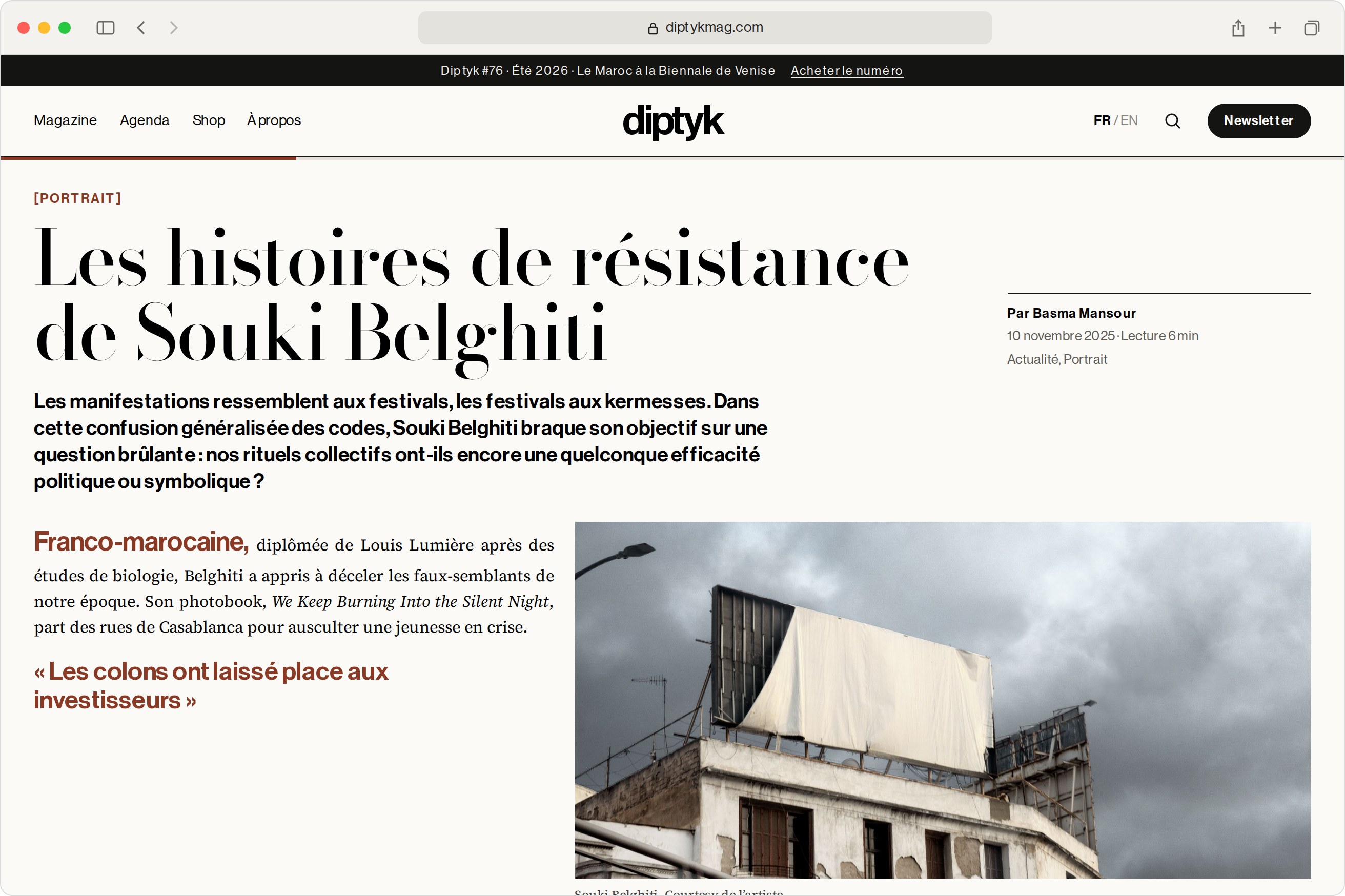 Les histoires de résistance de Souki Belghiti, the article on the Diptyk website