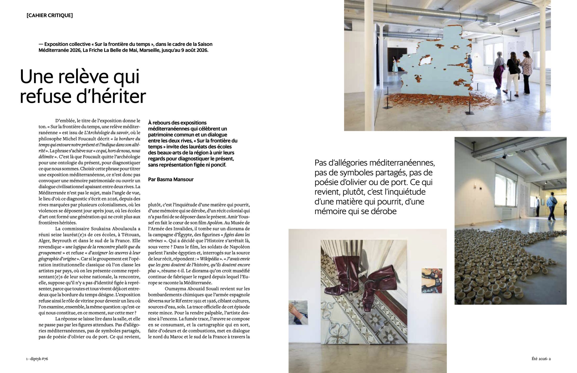 Une relève qui refuse d’hériter, Diptyk cahier critique, page 1
